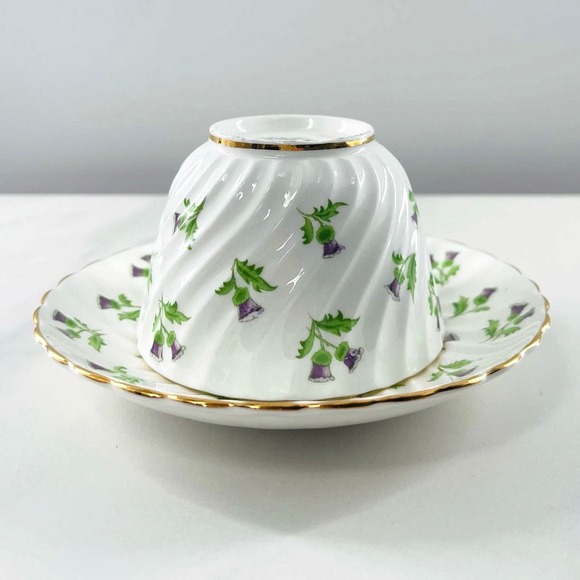 AYNSLEY BONE CHINA TEACUP &  SAUCER SET / PURPLE THISTLE / MADE IN ENGLAND - Picture 4 of 10